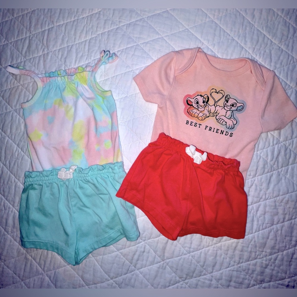 2 Jumping Beans Outfits - Onesie & Shorts 3 Months